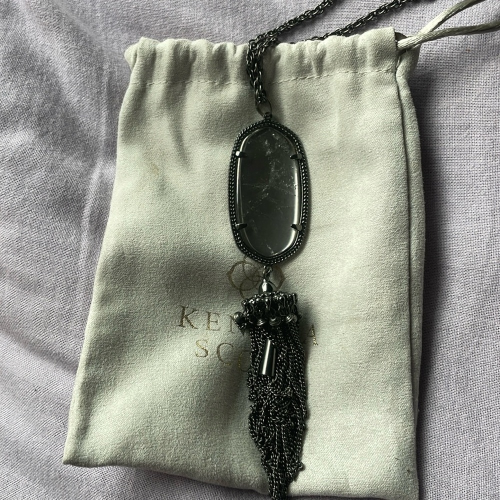 Limited Edition Kendra Scott Rayne Necklace in Gunmetal and Mirror Rock Crystal